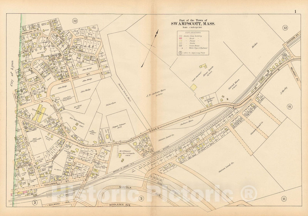 Historic Map : Atlas of Town of Swampscott, Swampscott 1897 Plate 001 , Vintage Wall Art