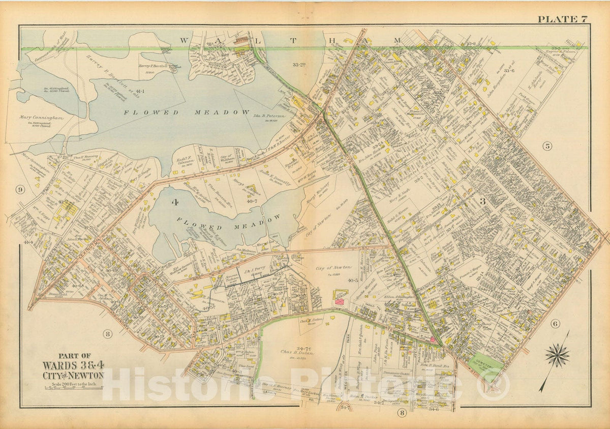 Historic Map : Atlas City of Newton Massachusetts 1917 Plate 007 , Vintage Wall Art