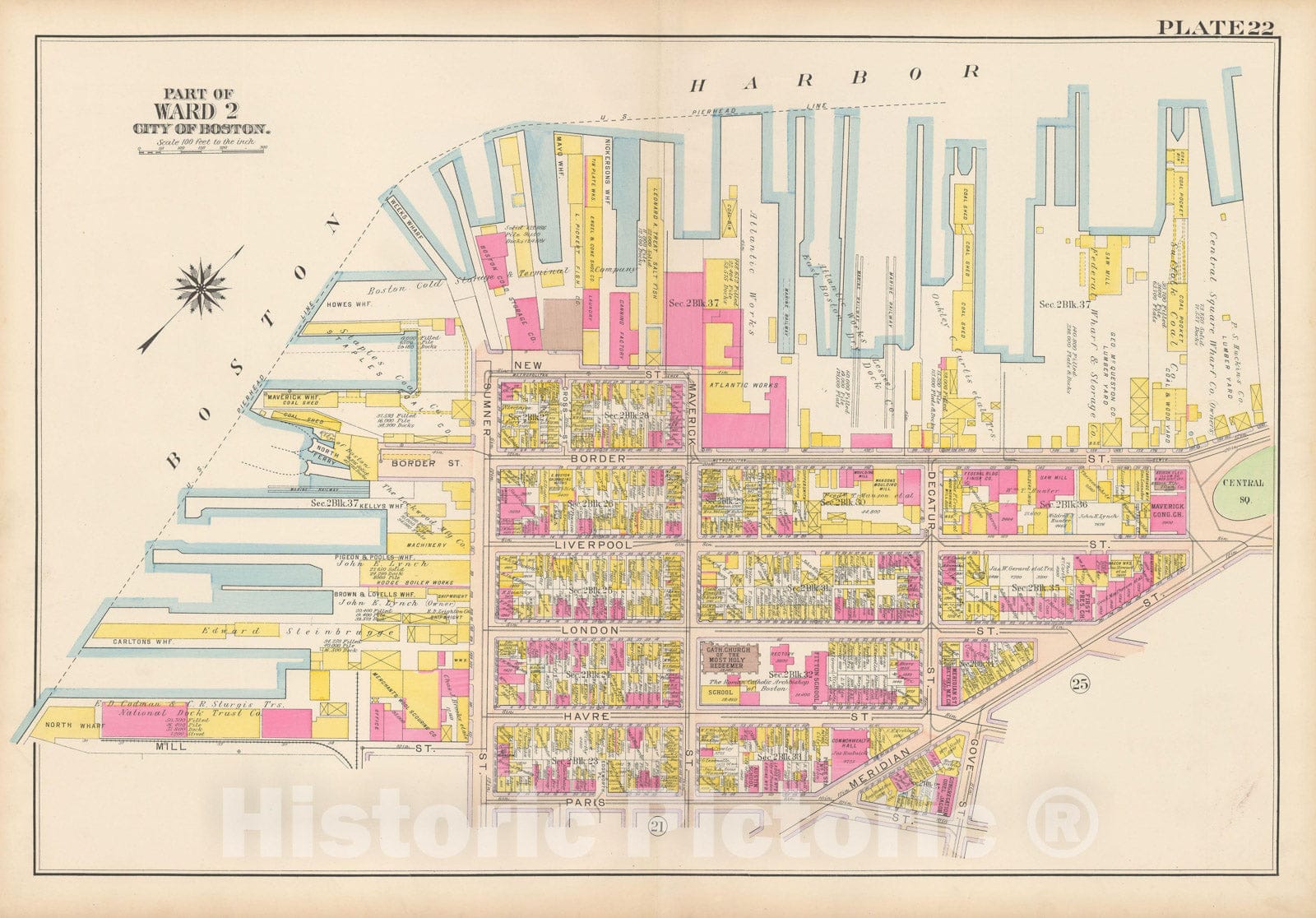 Historic Map : Atlas City of Boston: Charlestown and East Boston, East Boston 1912 Plate 022 , Vintage Wall Art