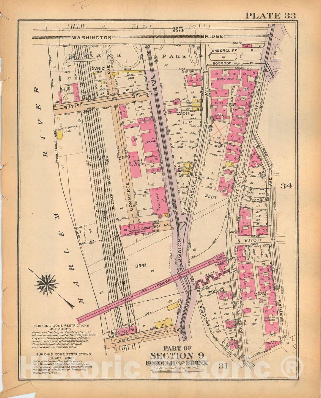 Historic Map : Borough of The Bronx, Sections 9-13, The Bronx 1928 Plate 033 , Vintage Wall Art