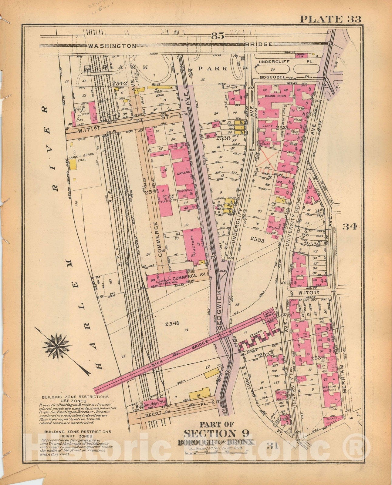 Historic Map : Borough of The Bronx, Sections 9-13, The Bronx 1928 Plate 033 , Vintage Wall Art