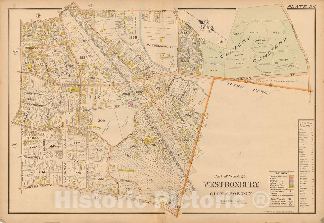 Historic Map : Atlas of Dorchester, West Roxbury and Brighton, Roslindale 1899 Plate 024 , Vintage Wall Art