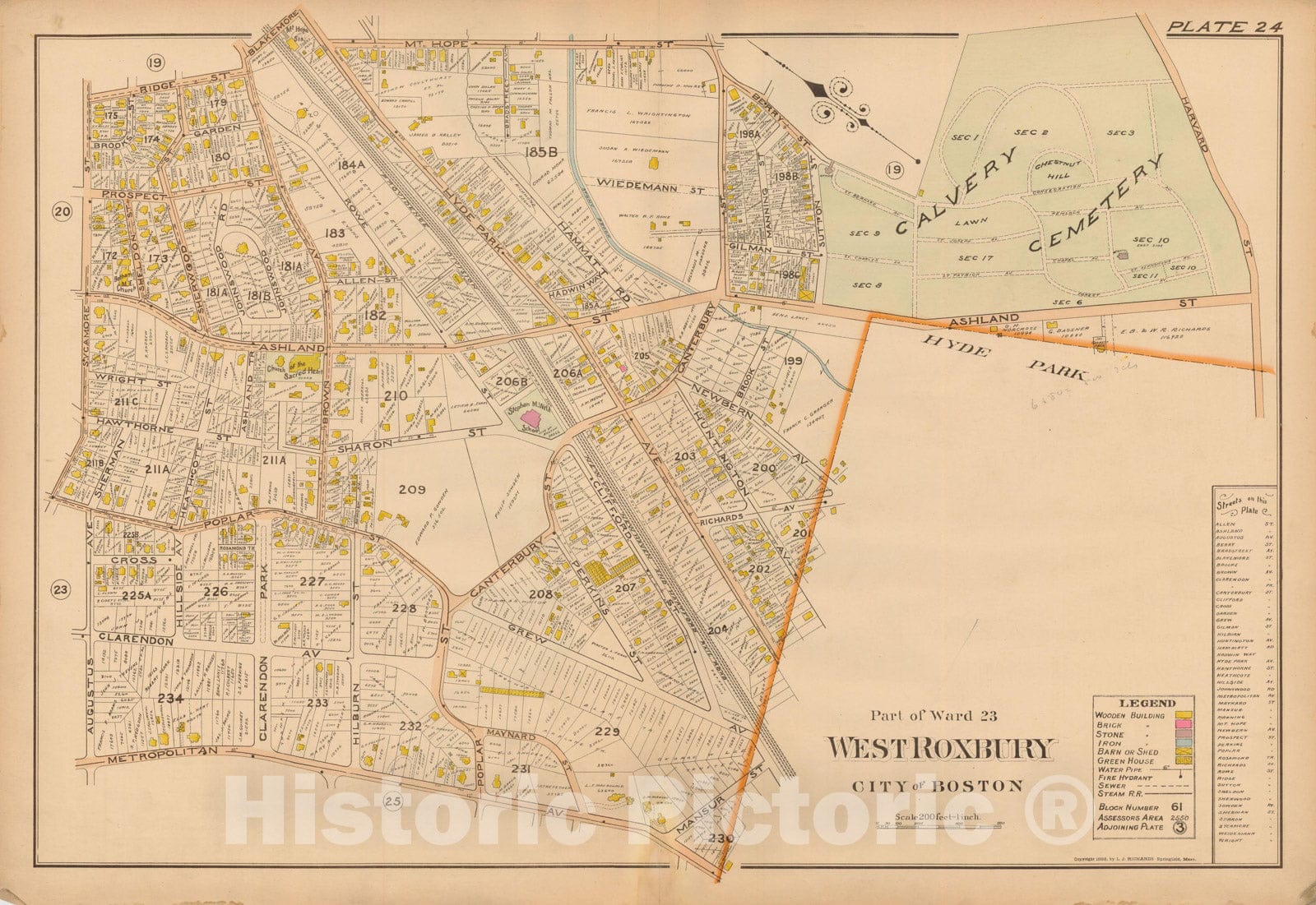 Historic Map : Atlas of Dorchester, West Roxbury and Brighton, Roslindale 1899 Plate 024 , Vintage Wall Art