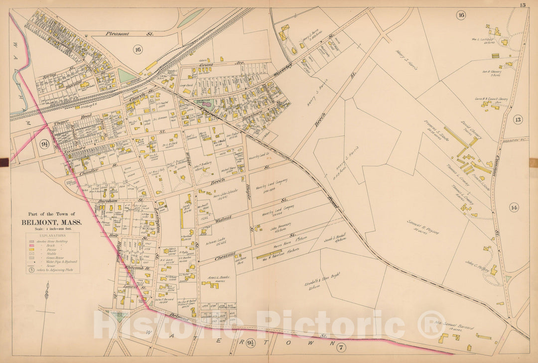 Historic Map : Atlas of Middlesex County, Belmont 1898 Plate 015 , Vintage Wall Art