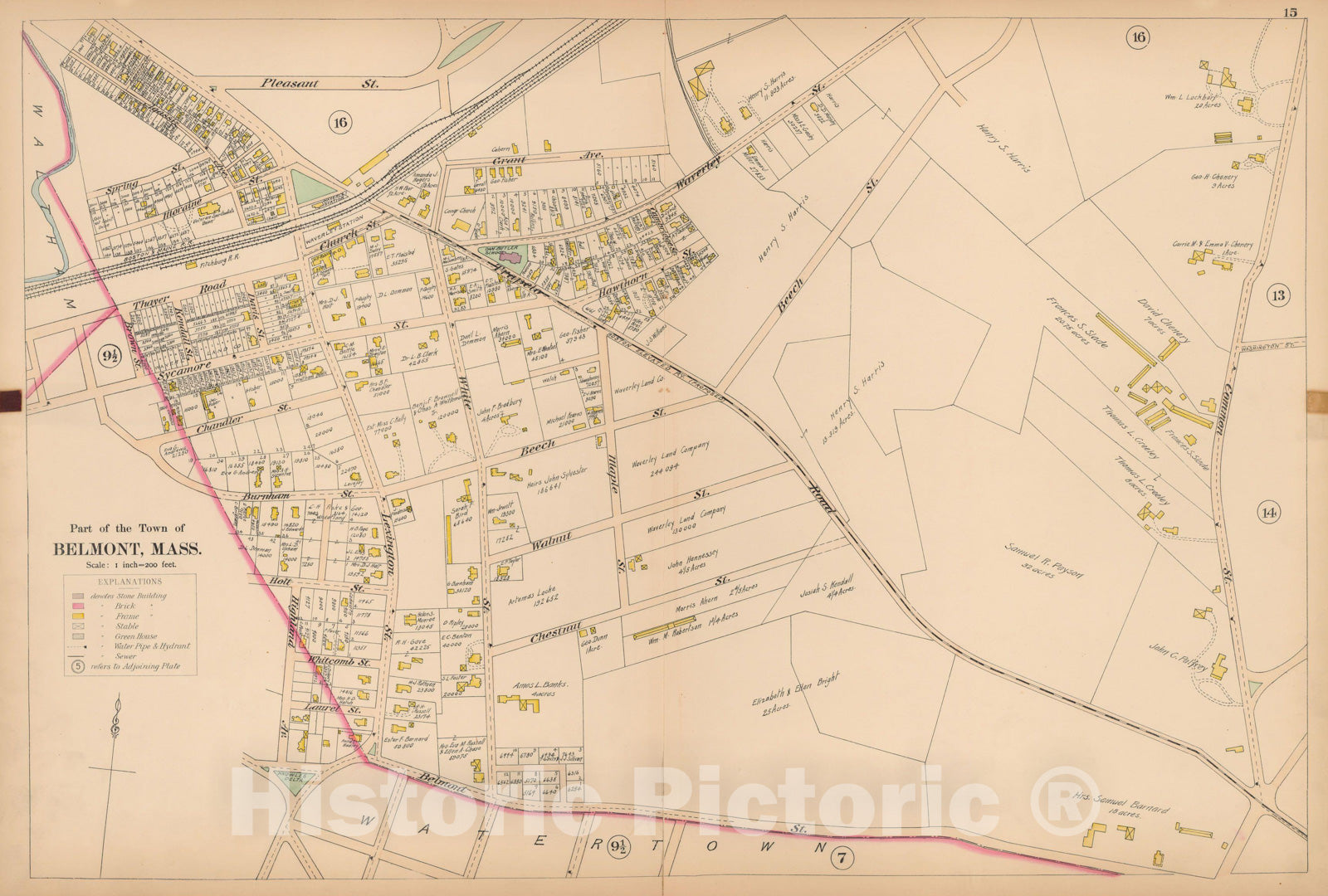 Historic Map : Atlas of Middlesex County, Belmont 1898 Plate 015 , Vintage Wall Art