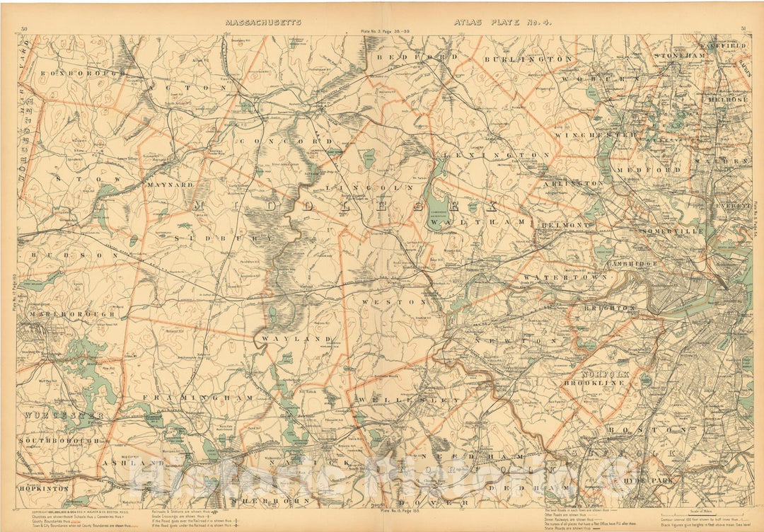 Historic Map : Atlas of Massachusetts, Metro West Boston 1904 , Vintage Wall Art
