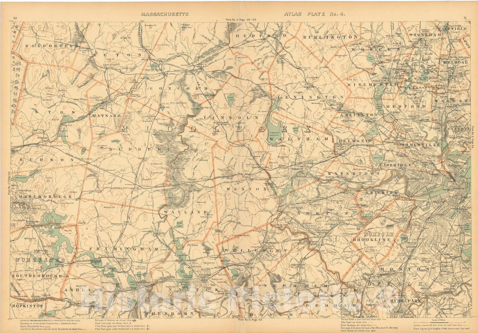 Historic Map : Atlas of Massachusetts, Metro West Boston 1904 , Vintage Wall Art