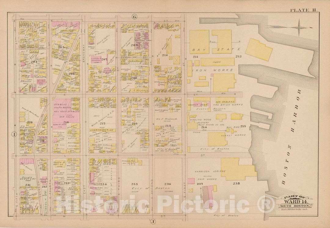 Historic Map : Atlas of South Boston, South Boston 1884 Plate H , Vintage Wall Art
