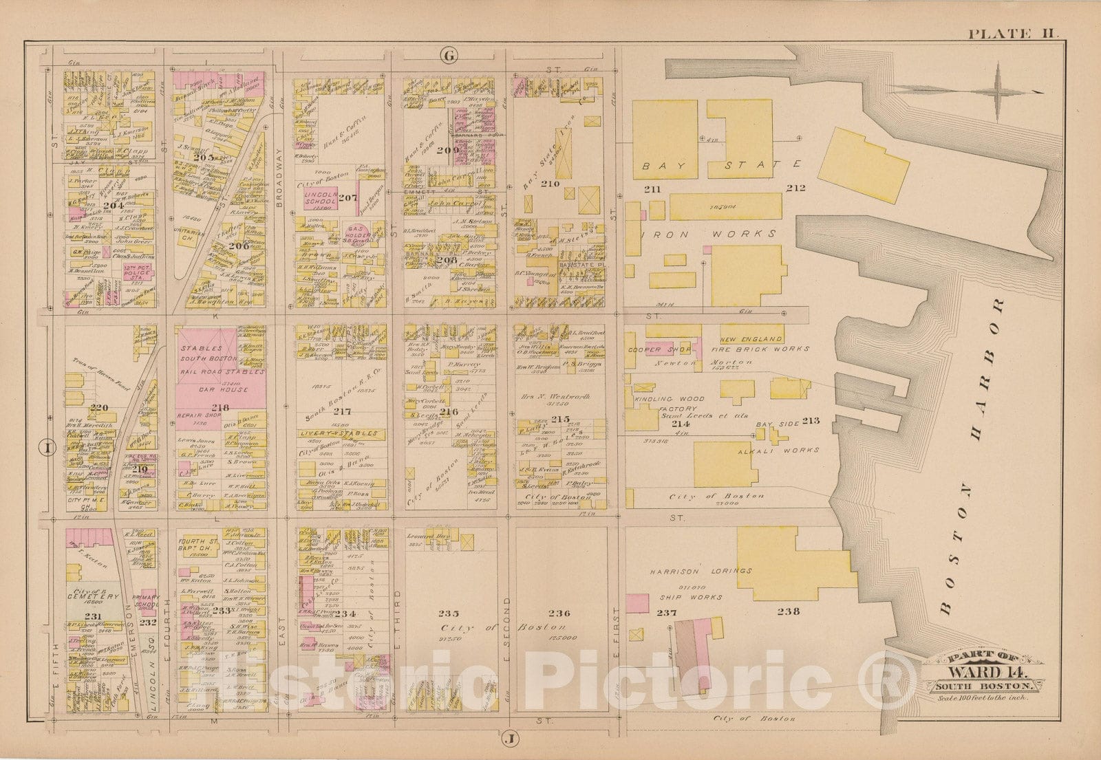 Historic Map : Atlas of South Boston, South Boston 1884 Plate H , Vintage Wall Art