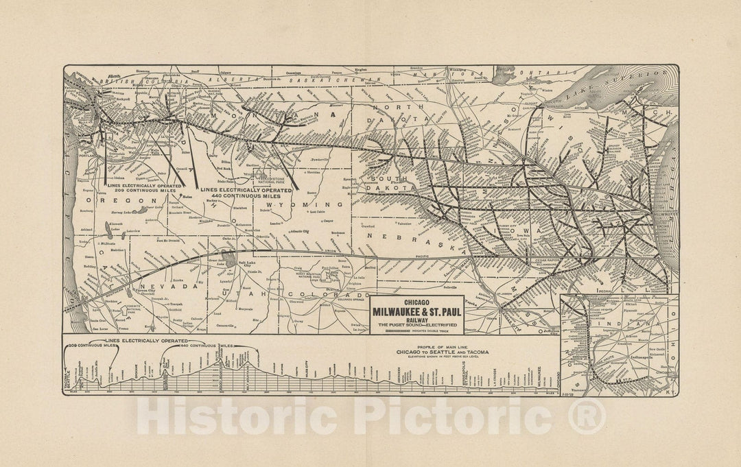 Historic Map : Atlas of Railway Traffic Maps, Chicago Milwaukee & St. Paul Railroad 1922 , Vintage Wall Art