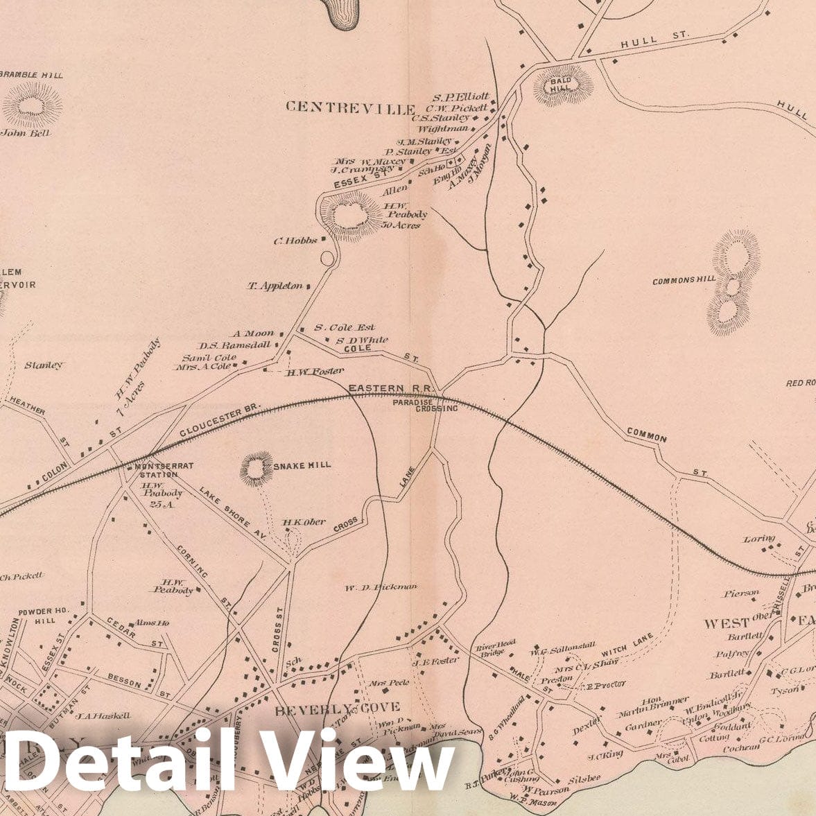 Historic Map : Atlas of Essex County, Beverly 1884 , Vintage Wall Art