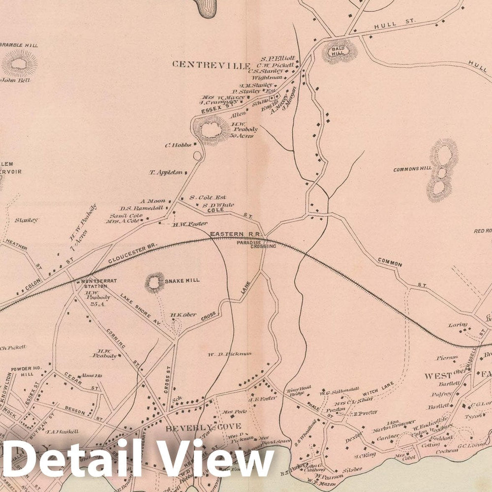Historic Map : Atlas of Essex County, Beverly 1884 , Vintage Wall Art