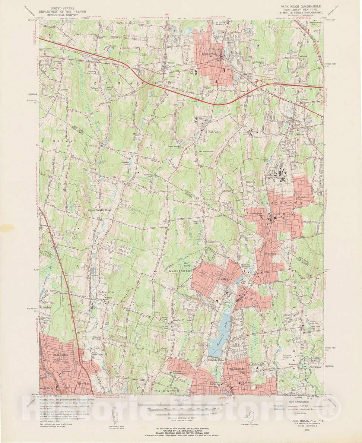 Historic Map : Topographic USGS 7.5 Minute Sheets and Quadrangles, Orangetown & Park Ridge & Ramapo & Washington 1955 , Vintage Wall Art