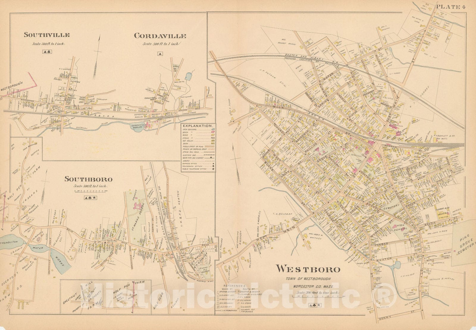 Historic Map : New Topo Atlas County of Worcester, Westborough 1898 Plate 004 , Vintage Wall Art
