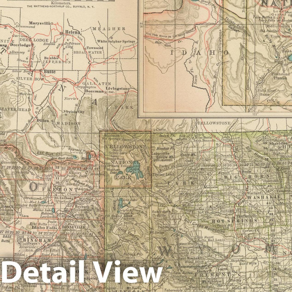 Historic Map : Idaho & Wyoming 1914 , Century Atlas of the World, Vintage Wall Art