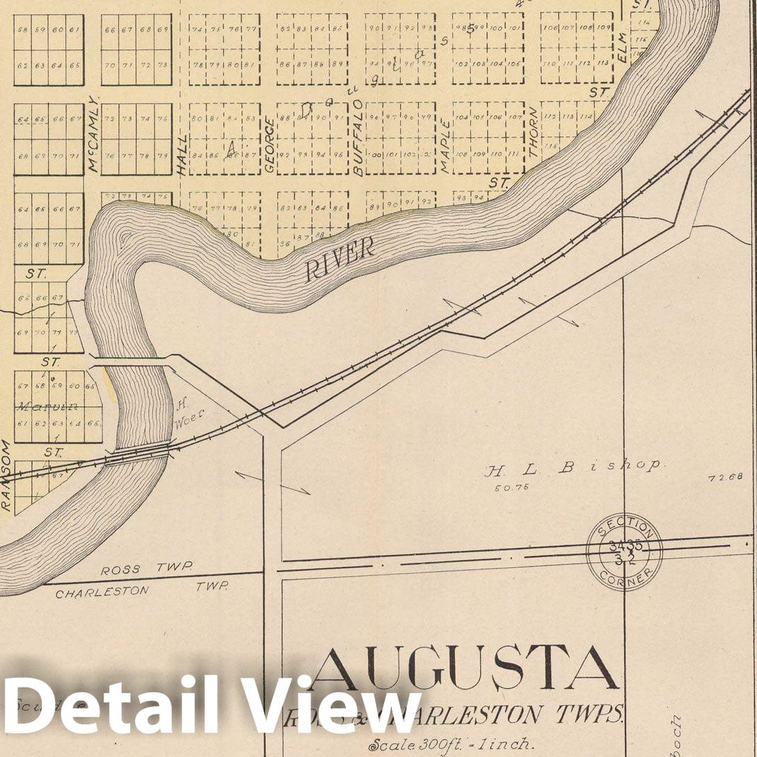 Historic Map : Charleston & Oshtemo & Ross 1910 , Standard Atlas of Kalamazoo County , Vintage Wall Art