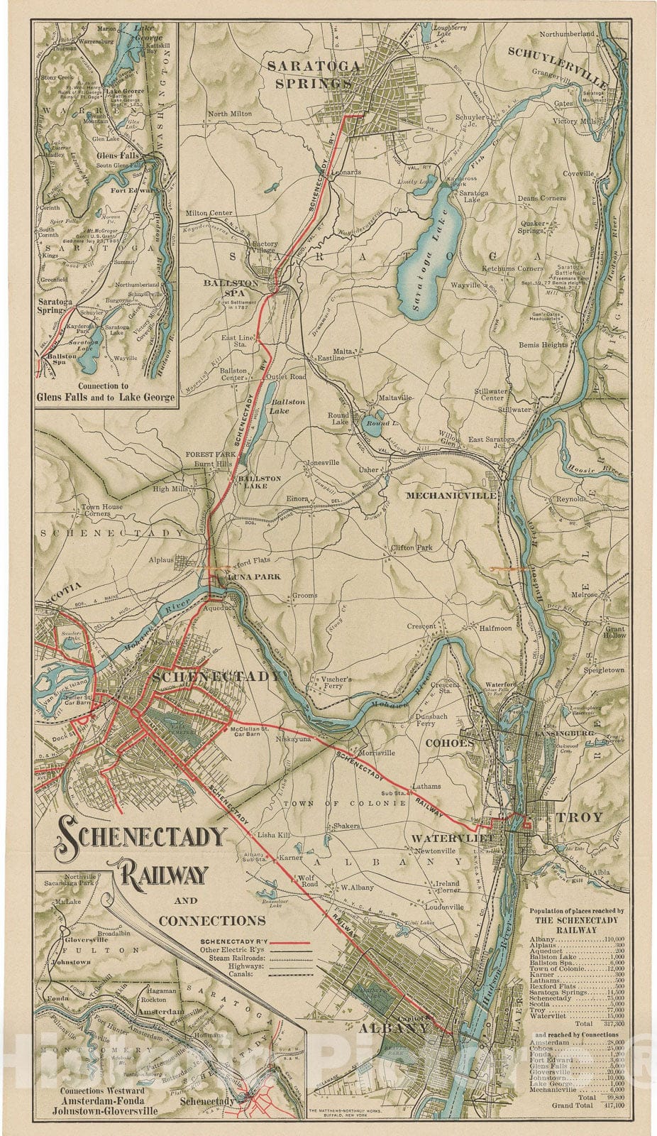 Historic Map : Schenectady Railway & Connections Transit Cartography , Vintage Wall Art