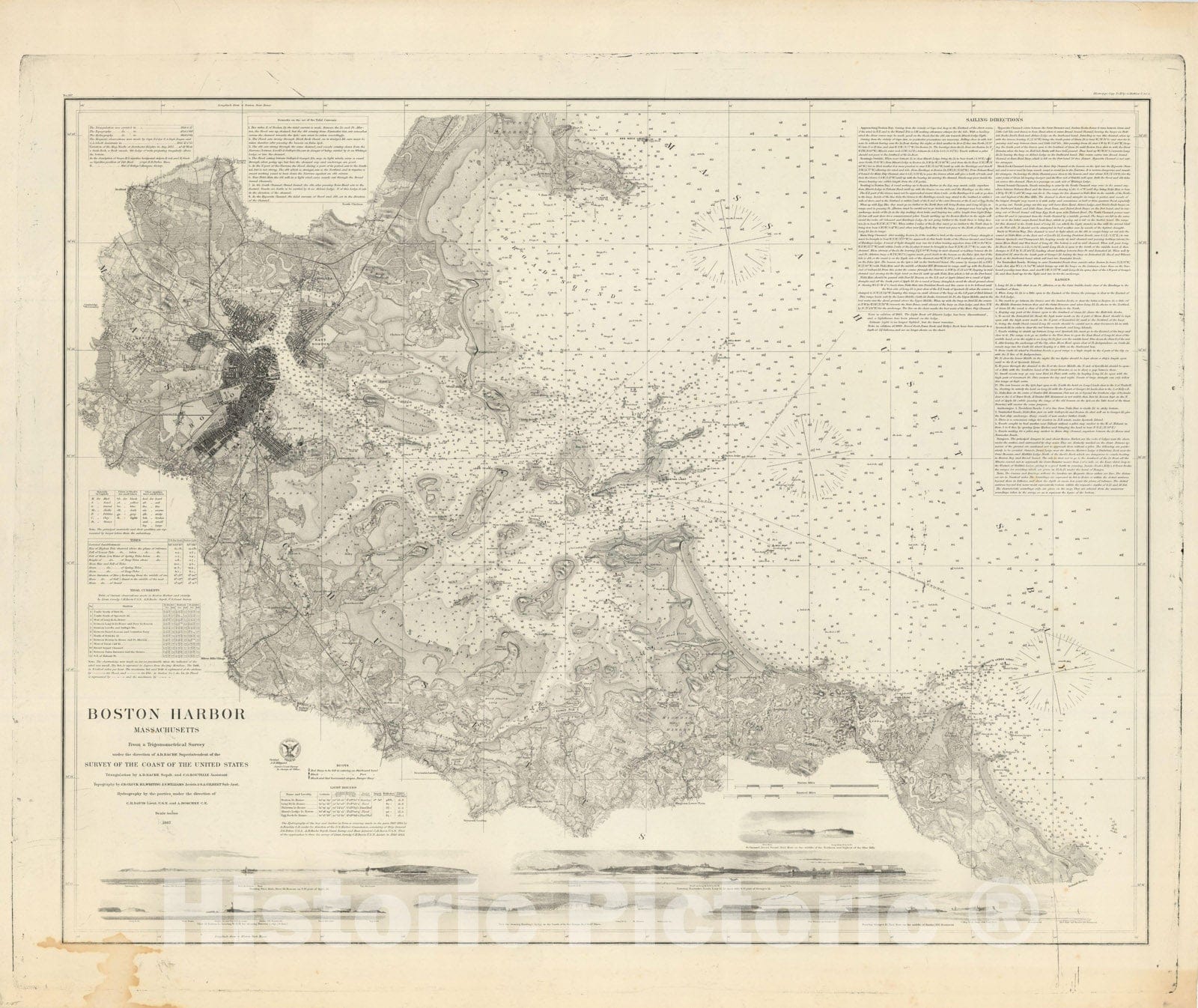 Historic Map : Boston & Hull 1867 Topographic Map , Vintage Wall Art