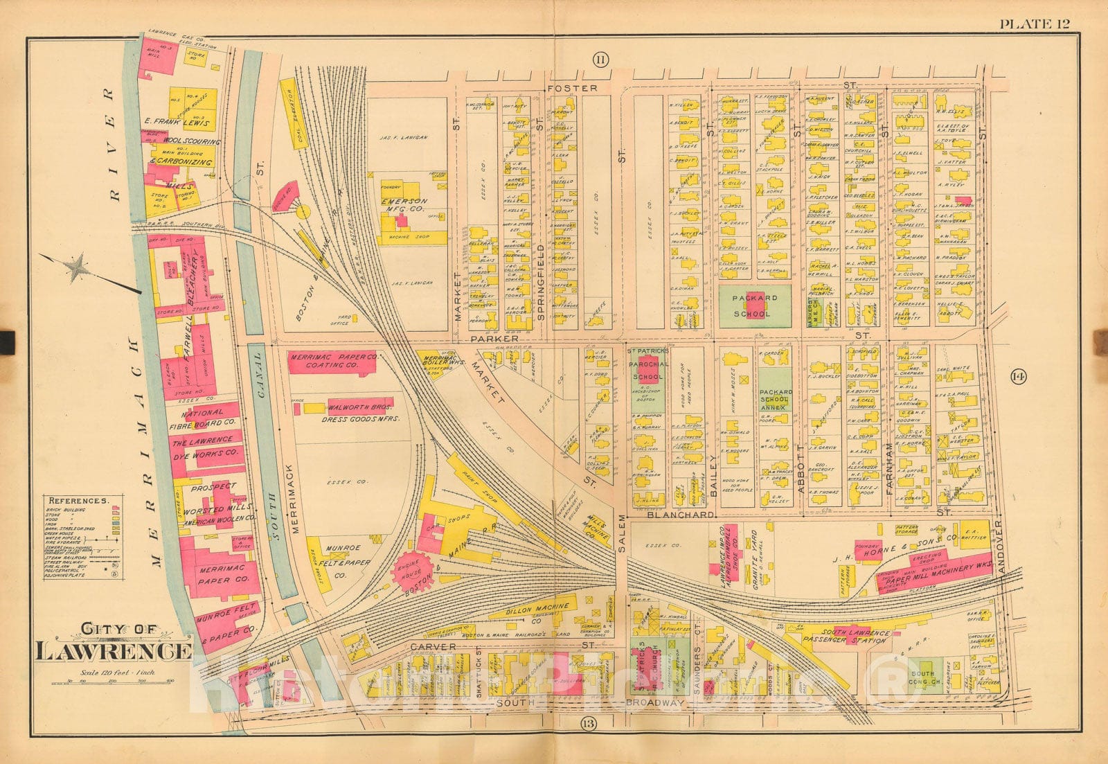 Historic Map : Atlas City of Lawrence and the Towns of Methuen, Andover and North Andover 1906 Plate 012 , Vintage Wall Art