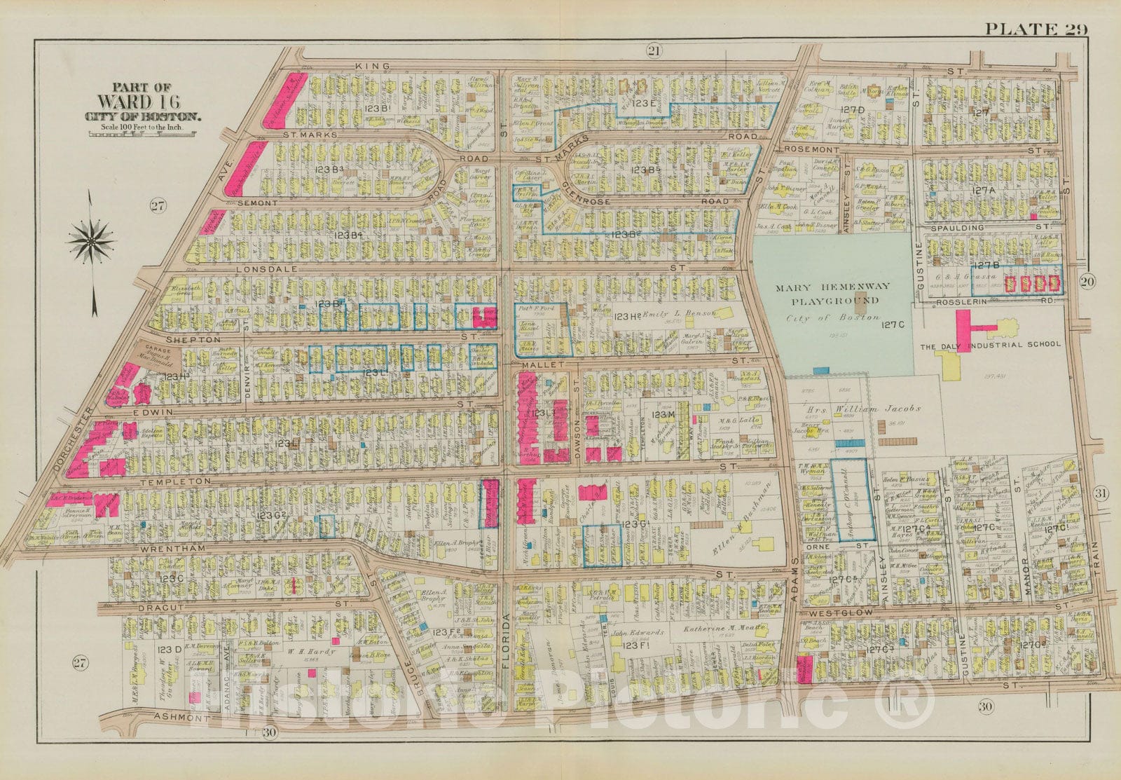 Historic Map : Atlas City of Boston, Dorchester, Dorchester 1933 Plate 029 , Vintage Wall Art