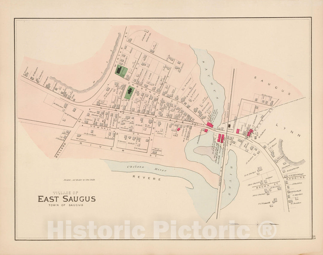 Historic Map : Atlas of Essex County, Saugus 1884 , v4, Vintage Wall Art