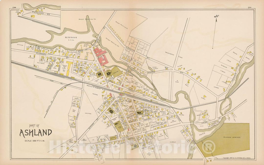 Historic Map : Atlas of Middlesex County, Massachusetts, Ashland 1889 , Vintage Wall Art