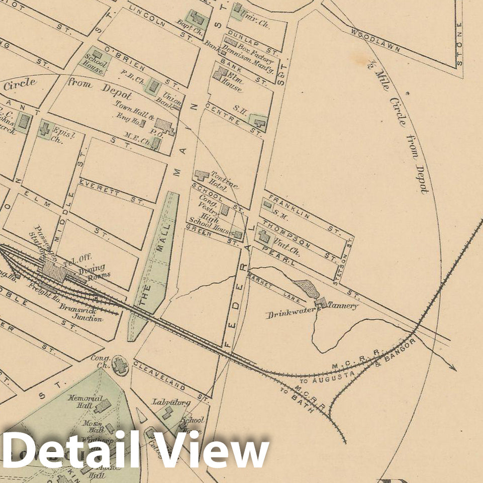 Historic Map : Atlas of Maine, Brunswick 1885 , Vintage Wall Art