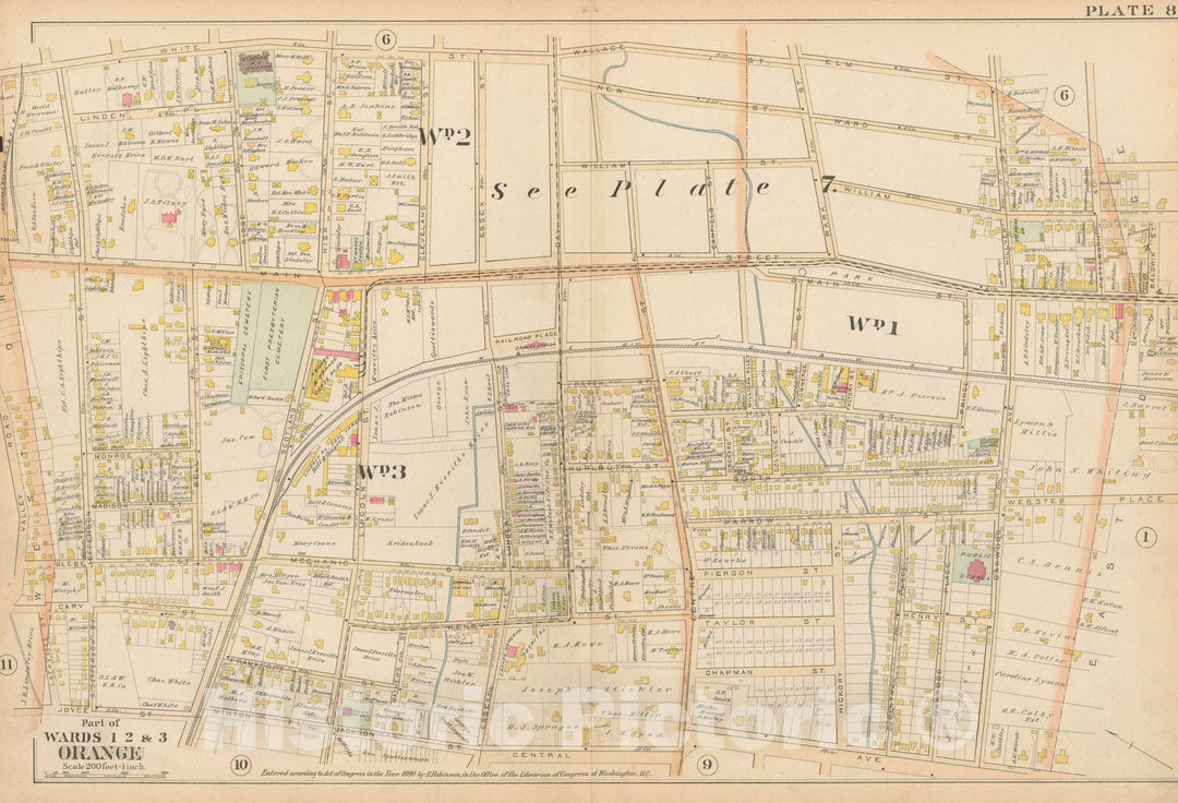 Historic Map : Atlas of Essex County, New Jersey, Orange 1890 Plate 008 , Vintage Wall Art