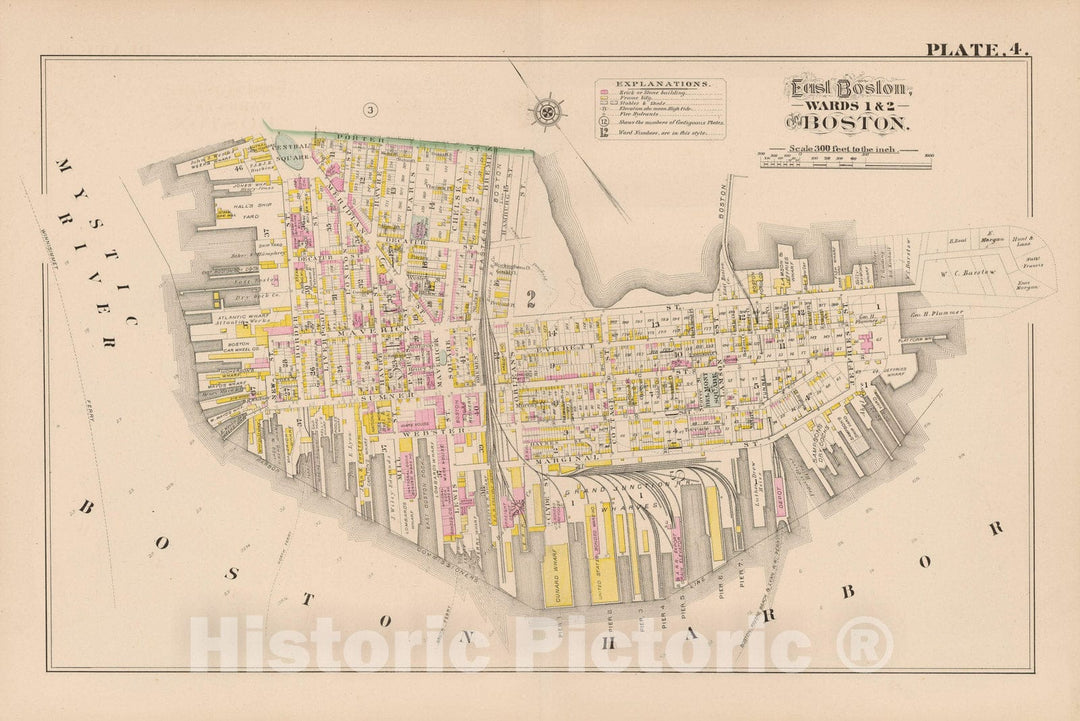 Historic Map : City Atlas of Boston, Massachusetts, East Boston 1882 Plate 004 , Vintage Wall Art