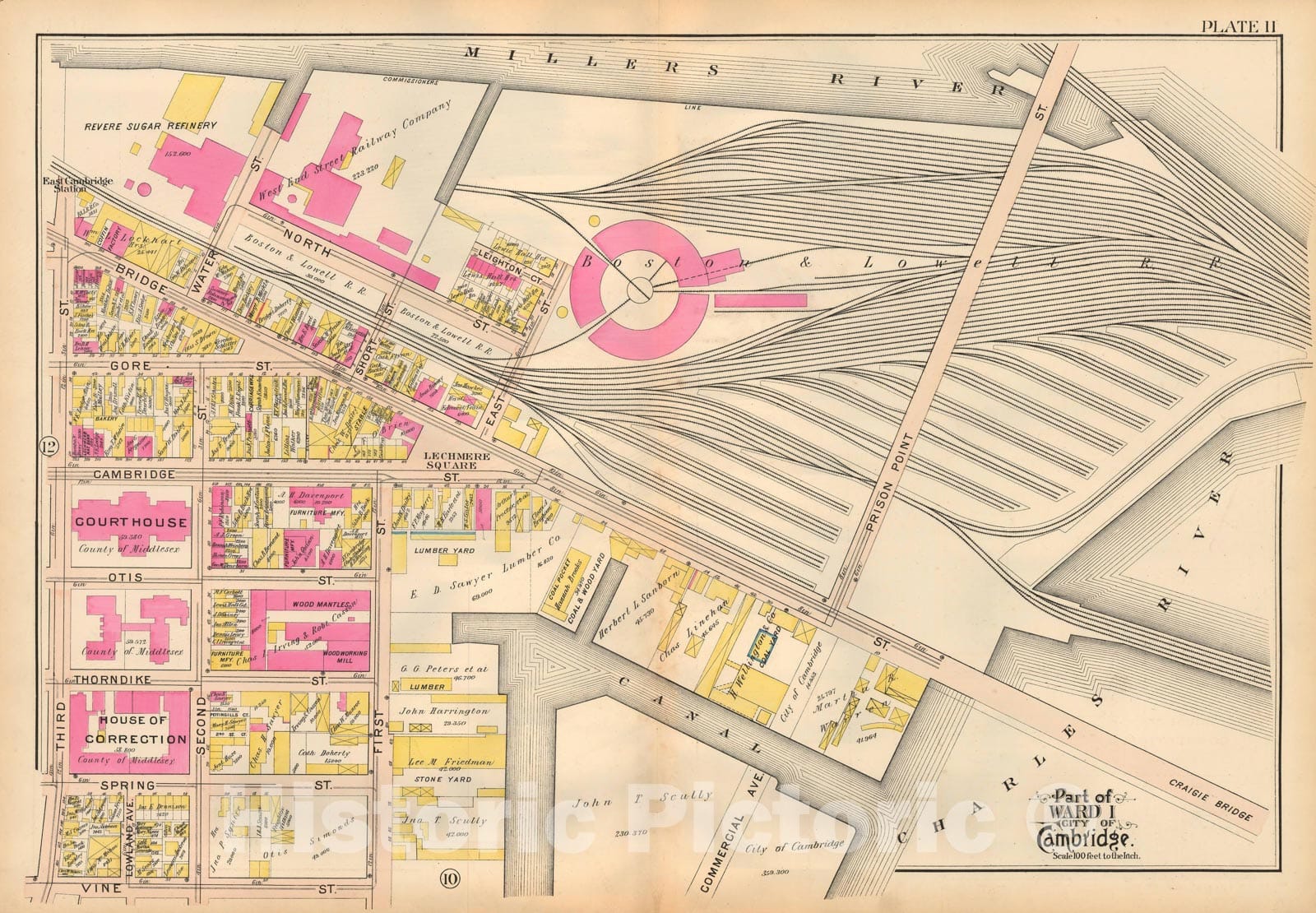 Historic Map : Atlas City of Cambridge, MA, Cambridge 1903 Plate 011 , Vintage Wall Art