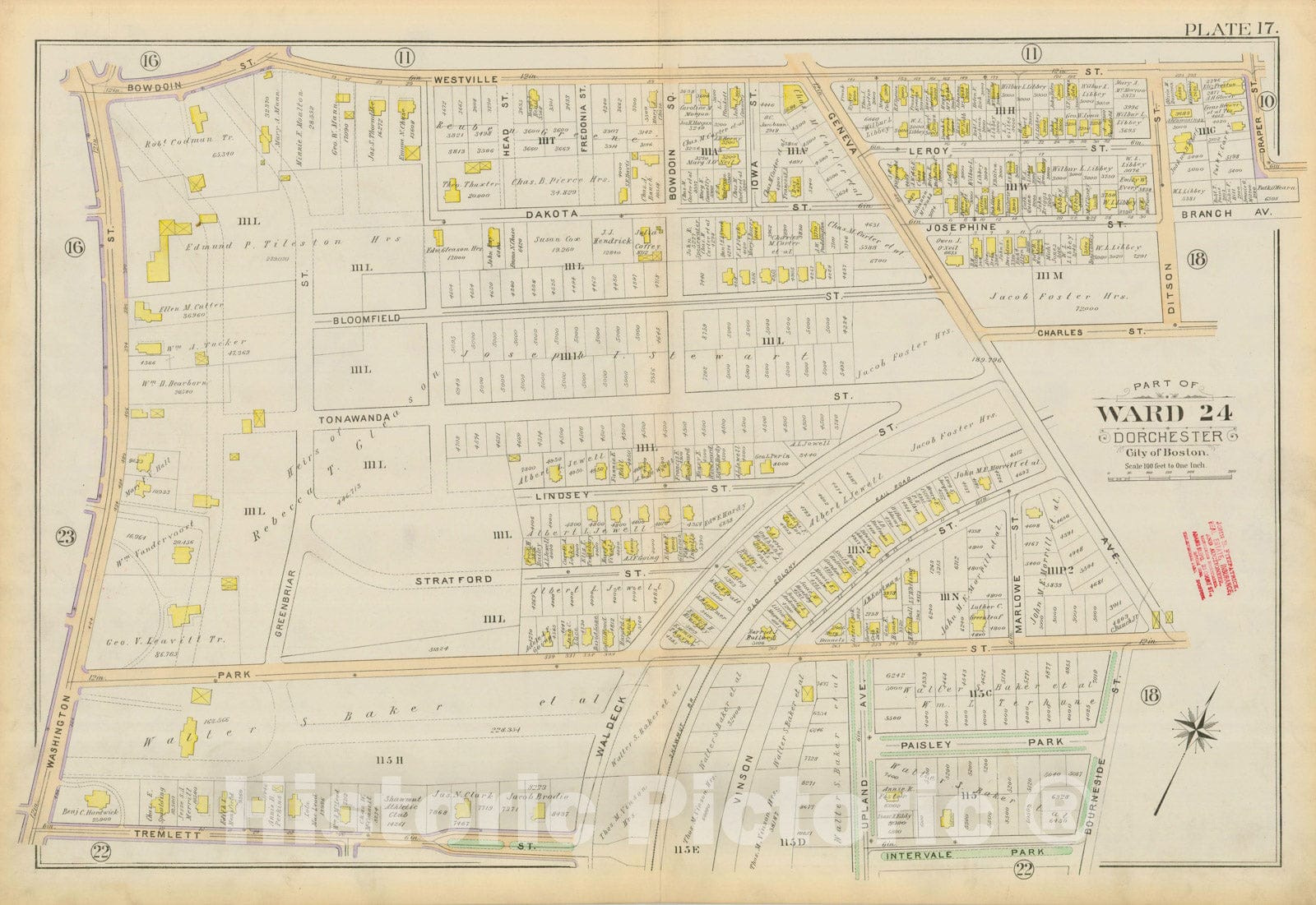 Historic Map : Atlas City of Boston, Vol. 5, Dorchester, Dorchester 1894 Plate 017 , Vintage Wall Art