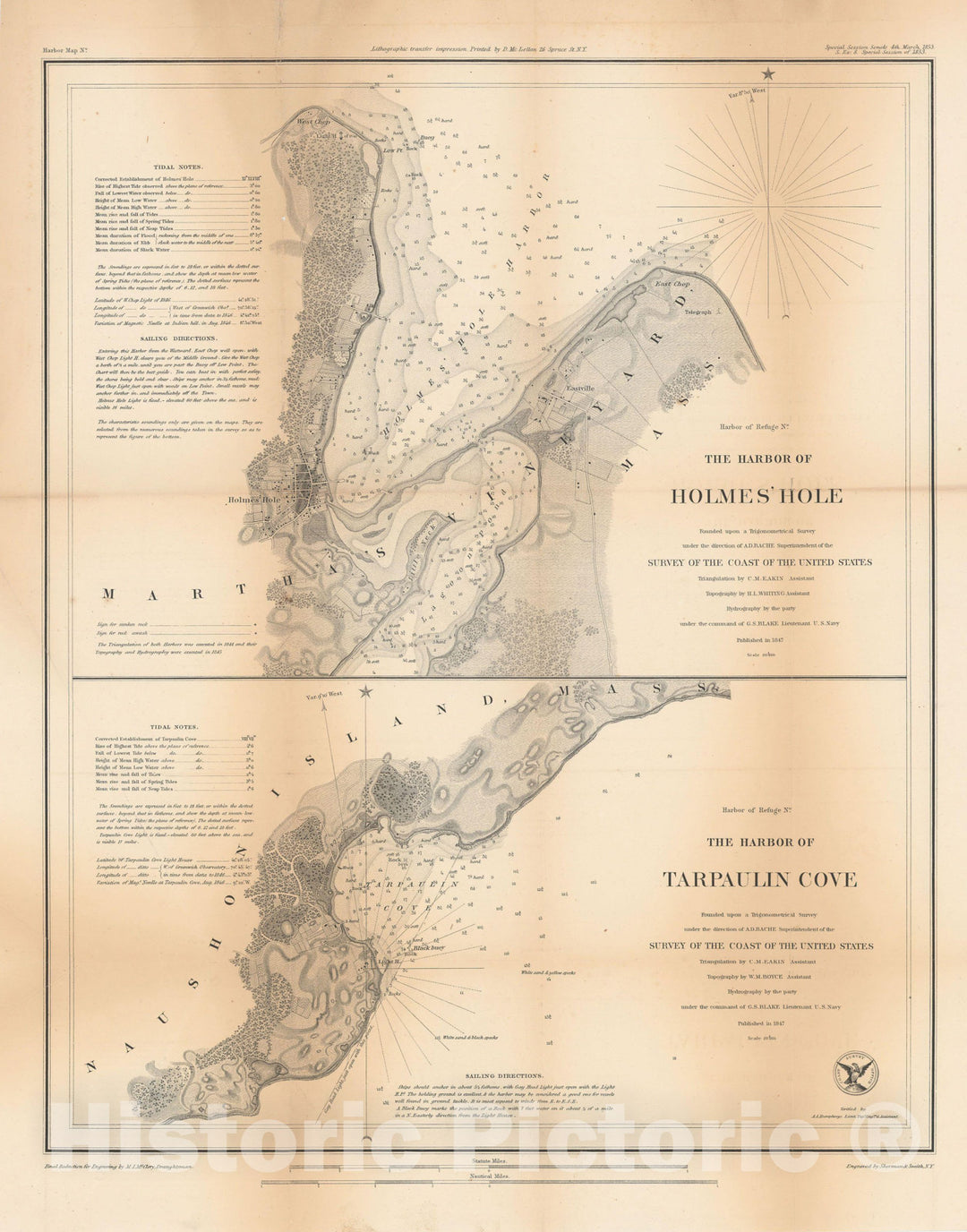 Historic Map : Martha's Vineyard 1847 Topographic Map , Vintage Wall Art