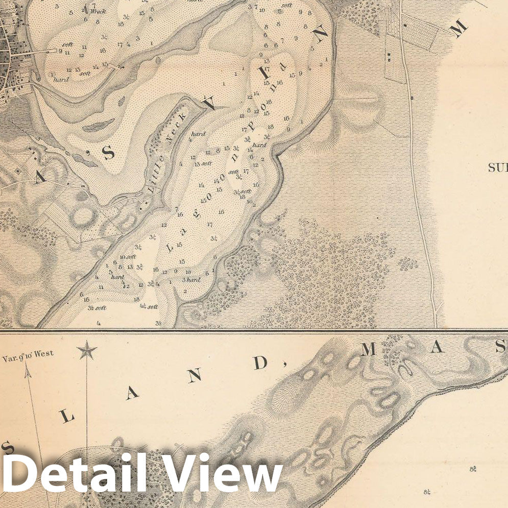 Historic Map : Martha's Vineyard 1847 Topographic Map , Vintage Wall Art