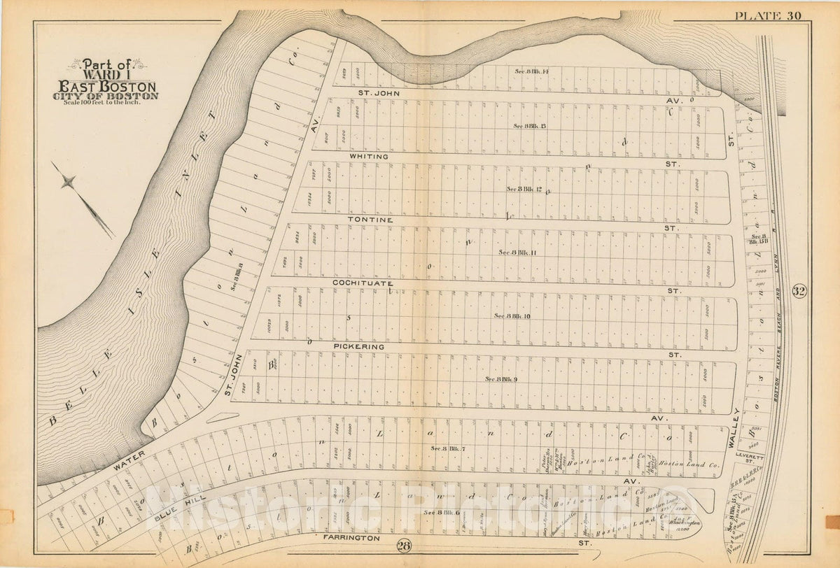 Historic Map : Atlas City of Boston, Vol. 9, East Boston 1892 Plate 030 , Vintage Wall Art