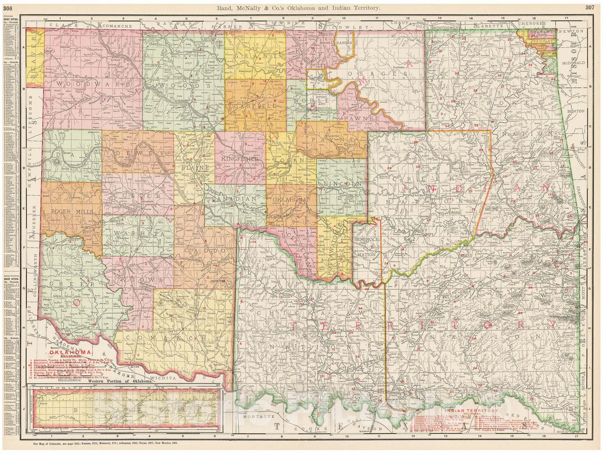 Historic Map : Oklahoma 1903 , Rand McNally Business Atlas , Vintage Wall Art