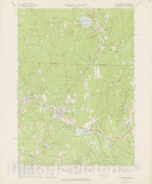 Historic Map : USGS 7.5 Minute Sheets and Quadrangles, Brookline & Townsend 1965 Topographic Map , Vintage Wall Art