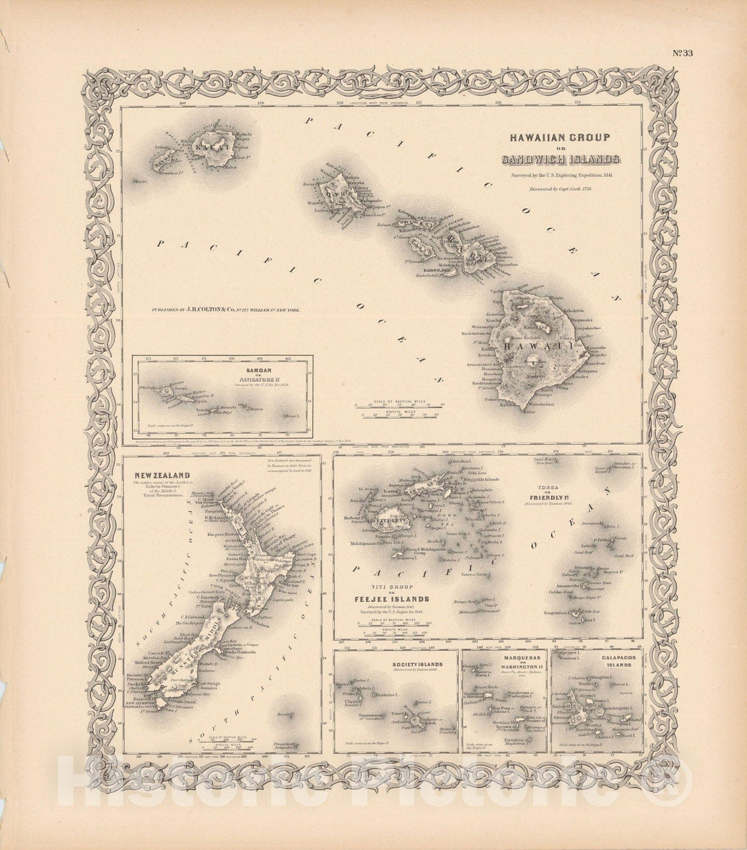 Historic Map : Colton's Atlas World, Hawaii 1856 , Vintage Wall Art