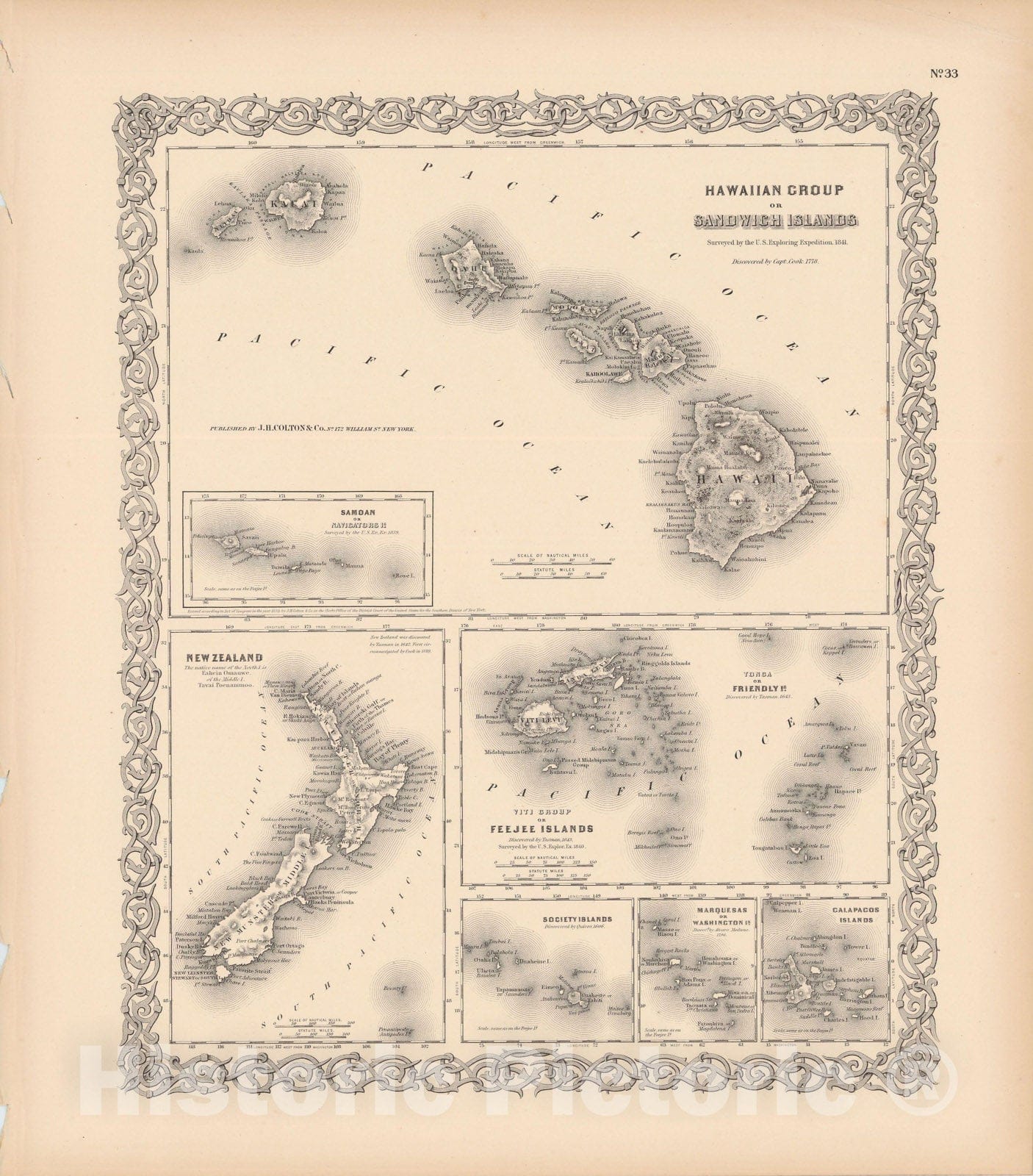 Historic Map : Colton's Atlas World, Hawaii 1856 , Vintage Wall Art