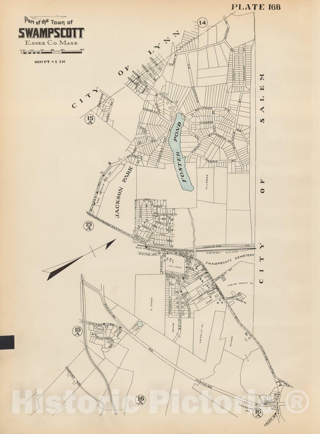 Historic Map : Atlas of Lynn, Nahant & Swampscott, Lynn & Swampscott 1924 Plate 16B , Vintage Wall Art