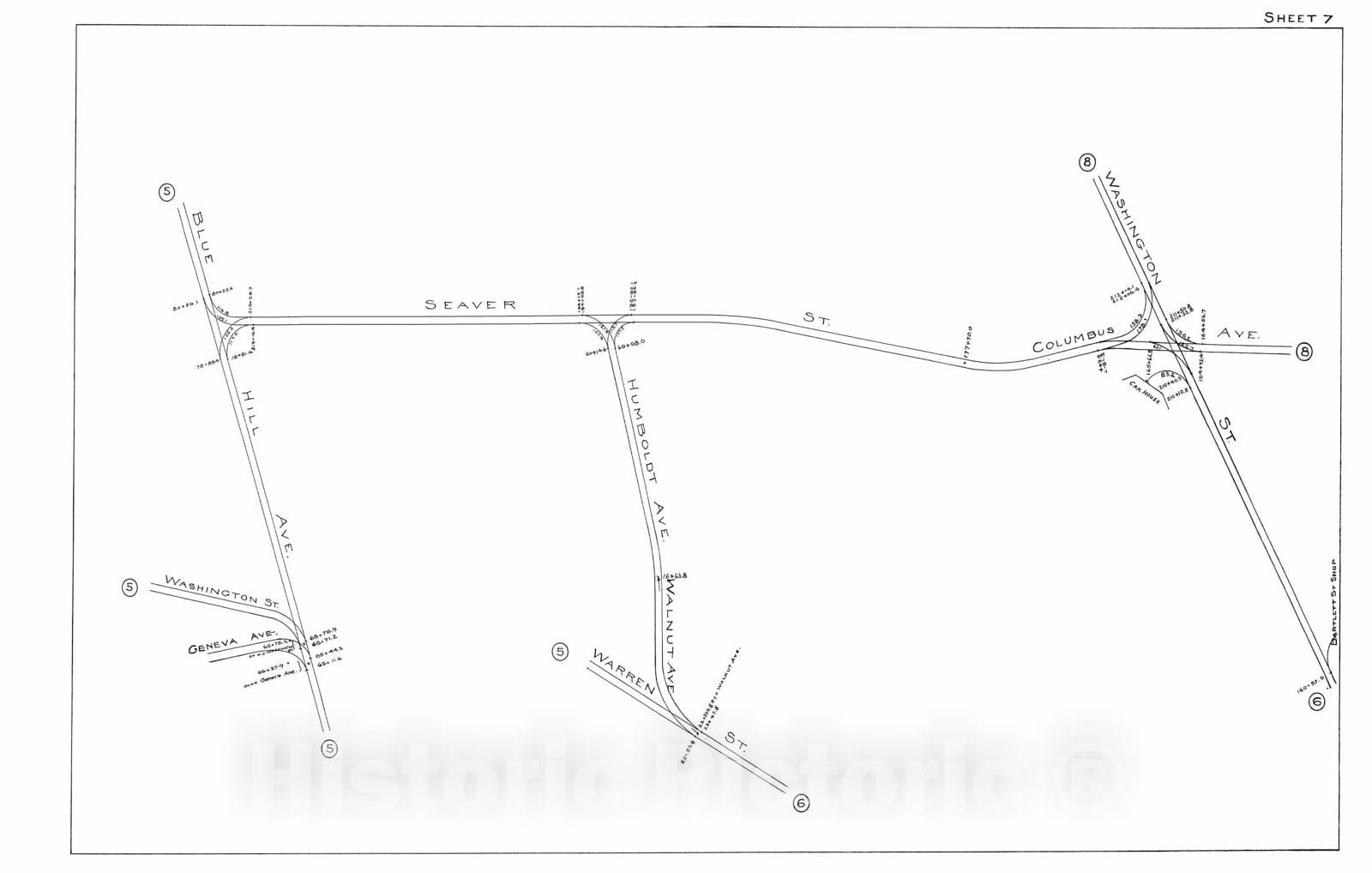 Historic Map : Boston Elevated Railway Track Plans, Roxbury 1899-1915 Plate 007 , Vintage Wall Art