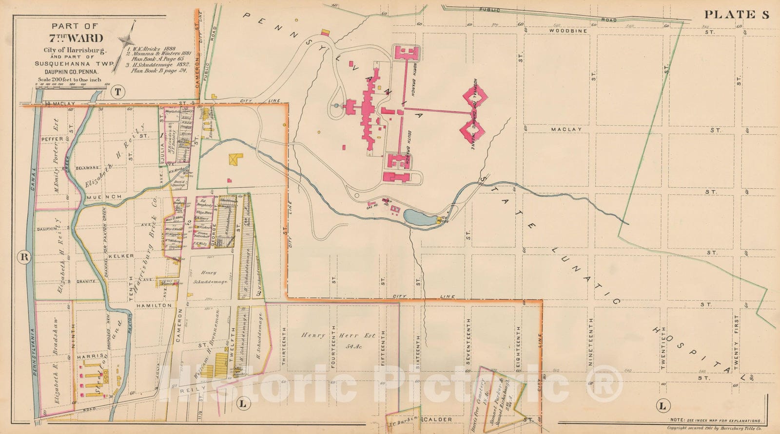 Historic Map : Atlas City of Harrisburg, Harrisburg 1901 Plate S , Vintage Wall Art
