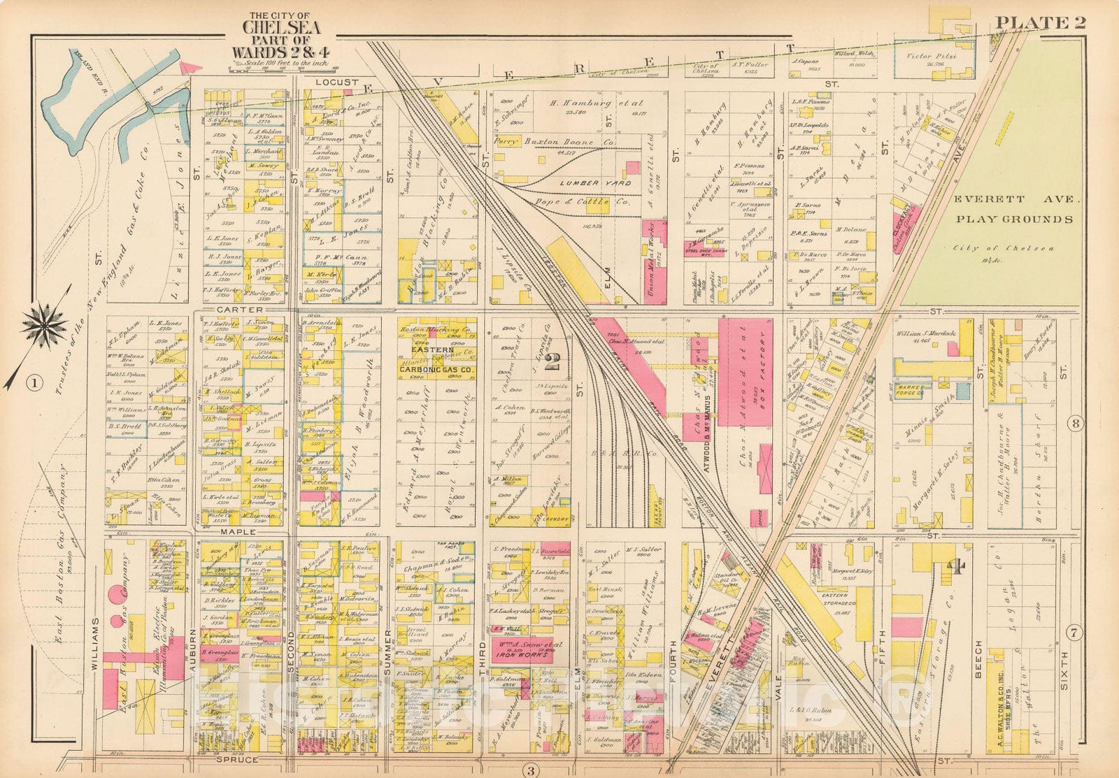 Historic Map : Atlas of Chelsea, Revere and Winthrop, Chelsea 1914 Plate 002 , Vintage Wall Art