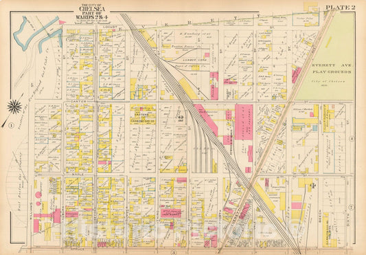 Historic Map : Atlas of Chelsea, Revere and Winthrop, Chelsea 1914 Plate 002 , Vintage Wall Art