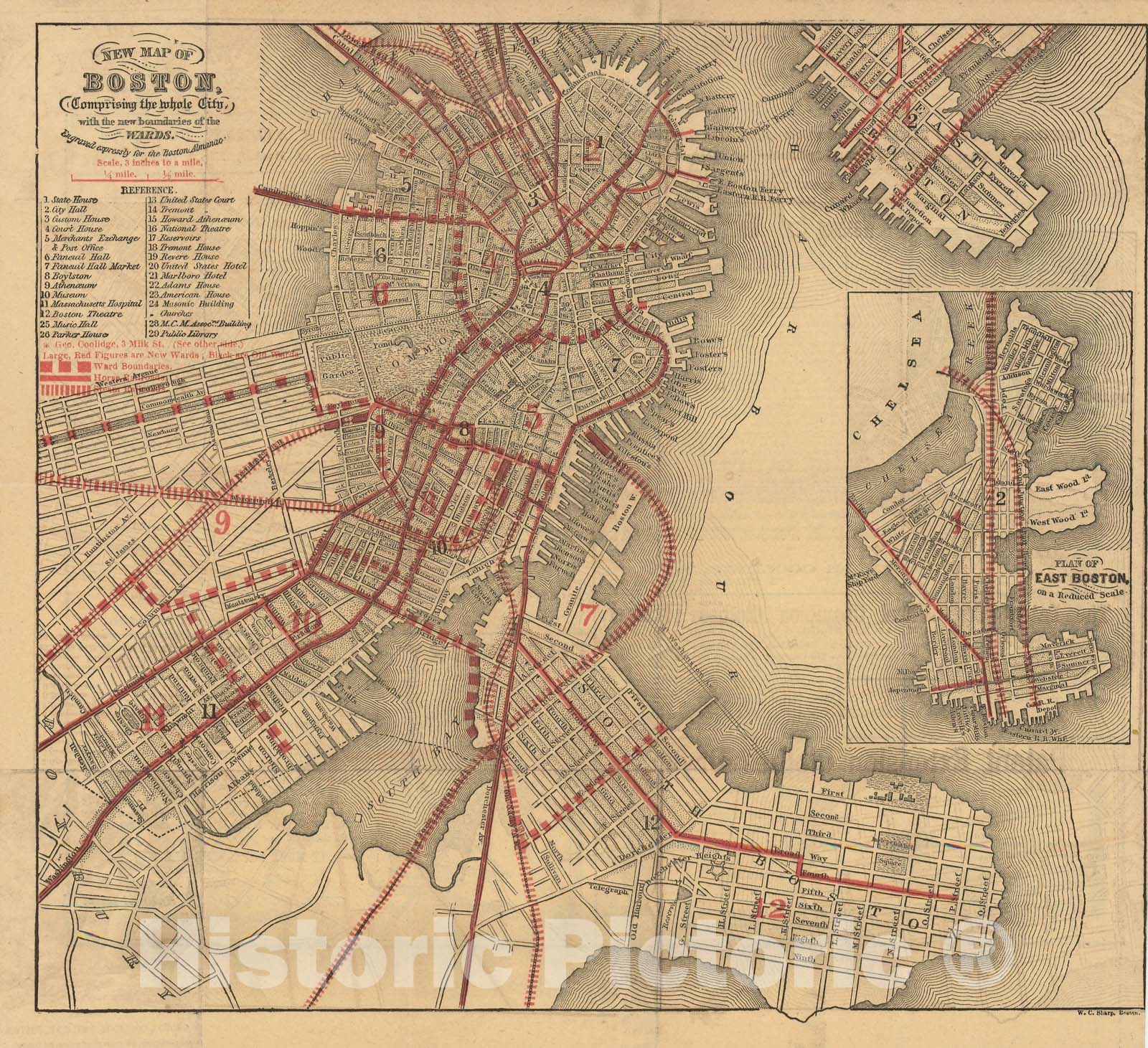 Historic Map : Boston 1866 , v2, Vintage Wall Art