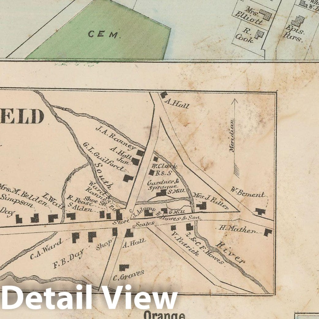 Historic Map : Atlas of Franklin Co. Massachusetts, Ashfield 1871 , Vintage Wall Art