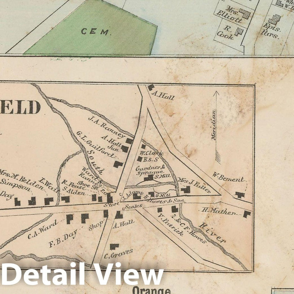 Historic Map : Atlas of Franklin Co. Massachusetts, Ashfield 1871 , Vintage Wall Art