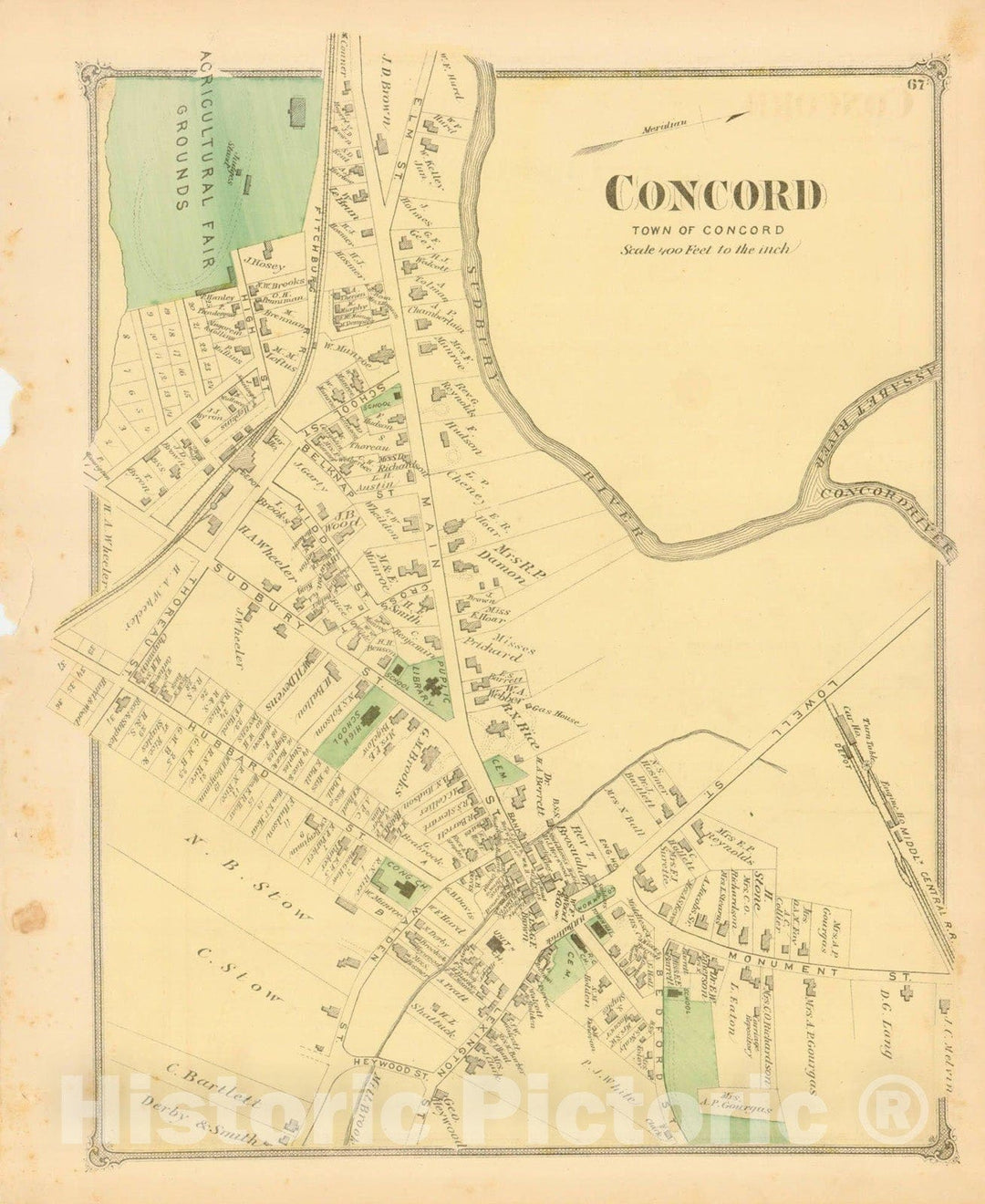 Historic Map : County Atlas of Middlesex Massachusetts, Concord 1875 , v2, Vintage Wall Art