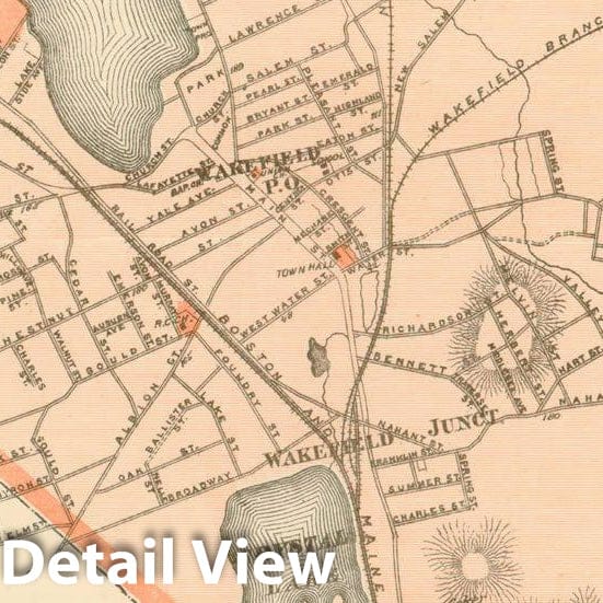 Historic Map : County Atlas of Middlesex Massachusetts, Wakefield 1875 , v2, Vintage Wall Art