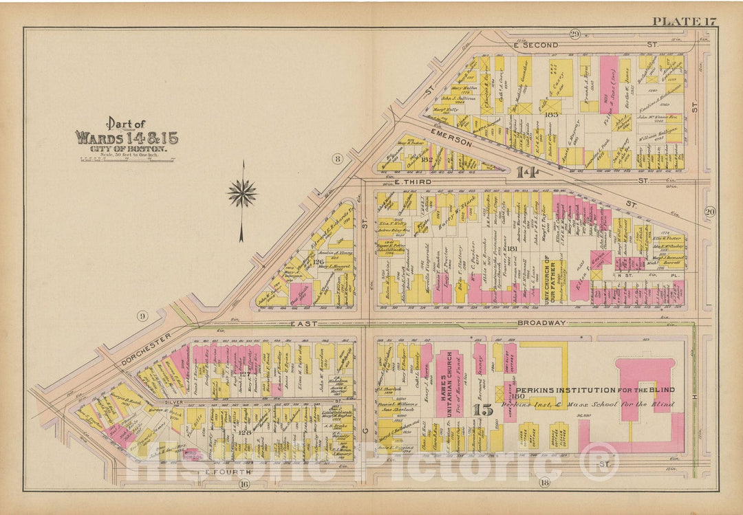 Historic Map : Atlas of South Boston, South Boston 1910 Plate 017 , Vintage Wall Art