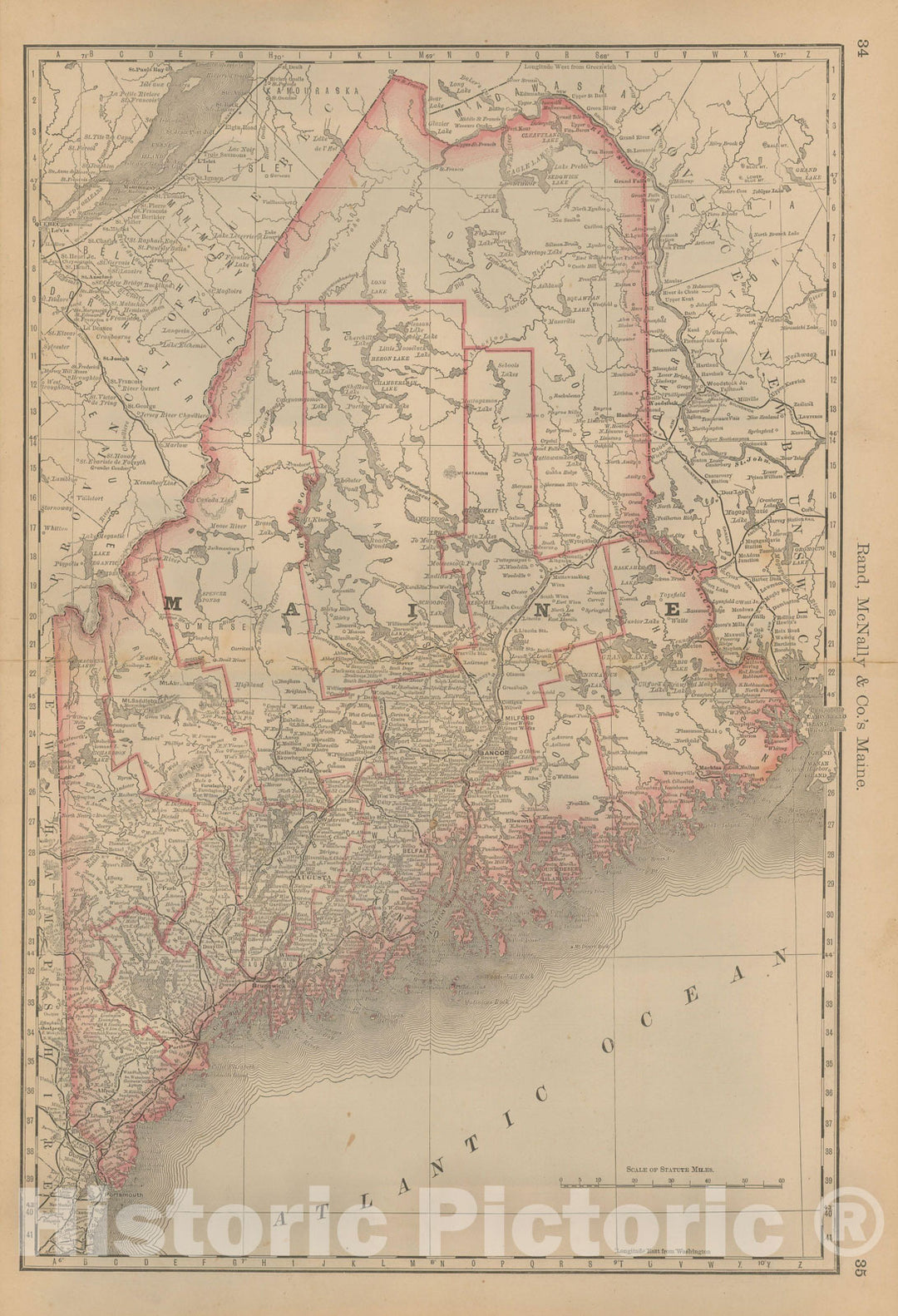 Historic Map : Maine 1877 , Business Atlas of the USA , Vintage Wall Art